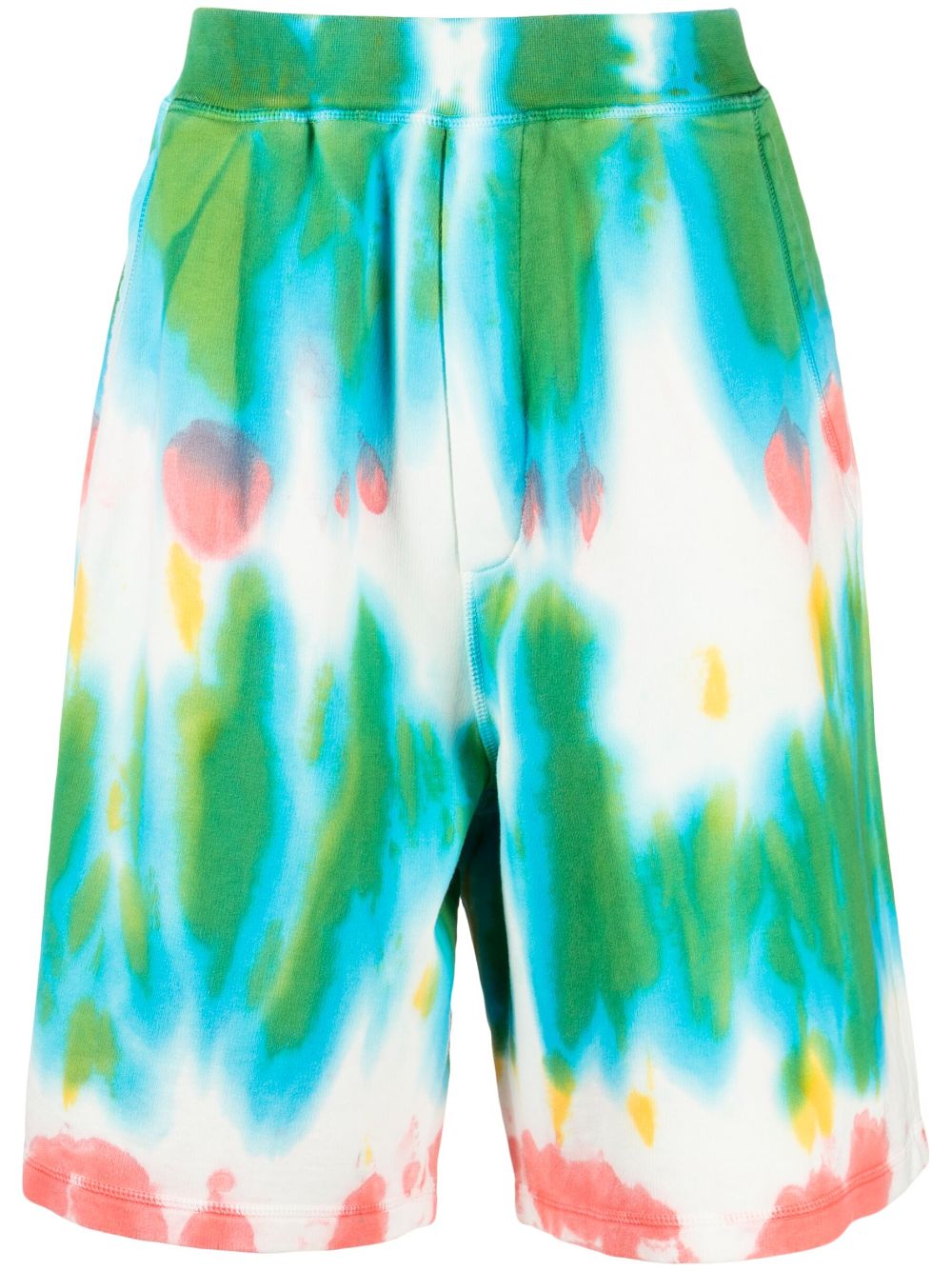 Tie dye-print cotton track shorts - Green