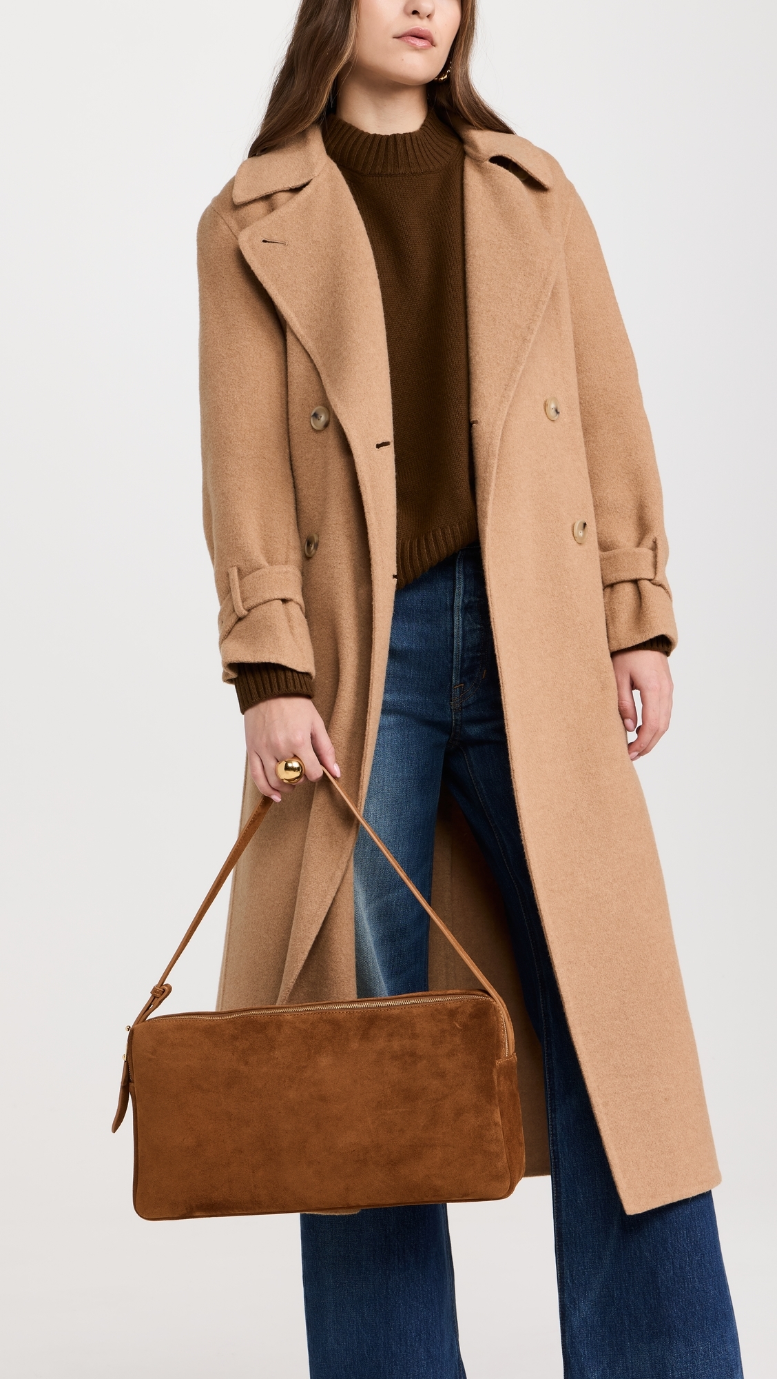 Trousse Large Suede Shoulder Bag Cognac One Size