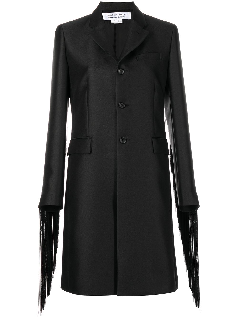 Fringe-sleeve single-breasted coat - Black