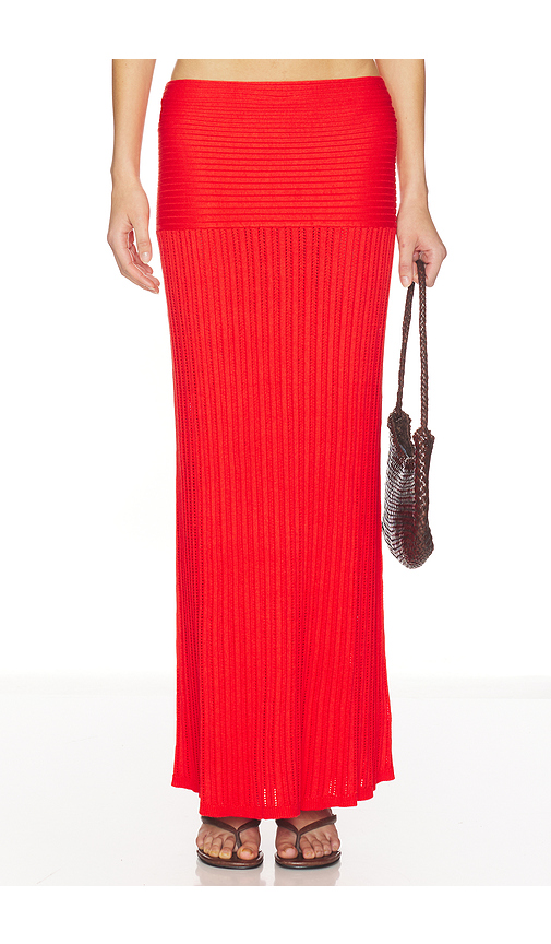 Lovers and Friends Shania Pointelle Maxi Skirt in Red. XL. Also in XS, XXS, S