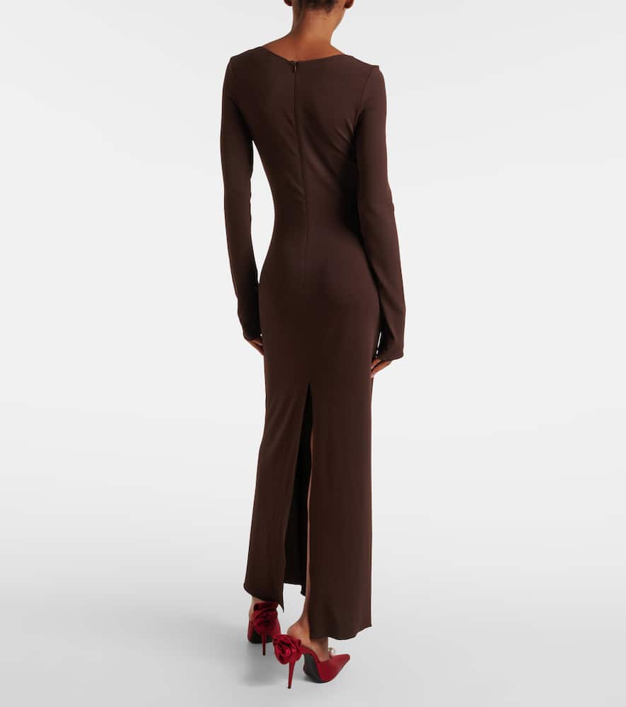 Floral-appliqué jersey maxi dress