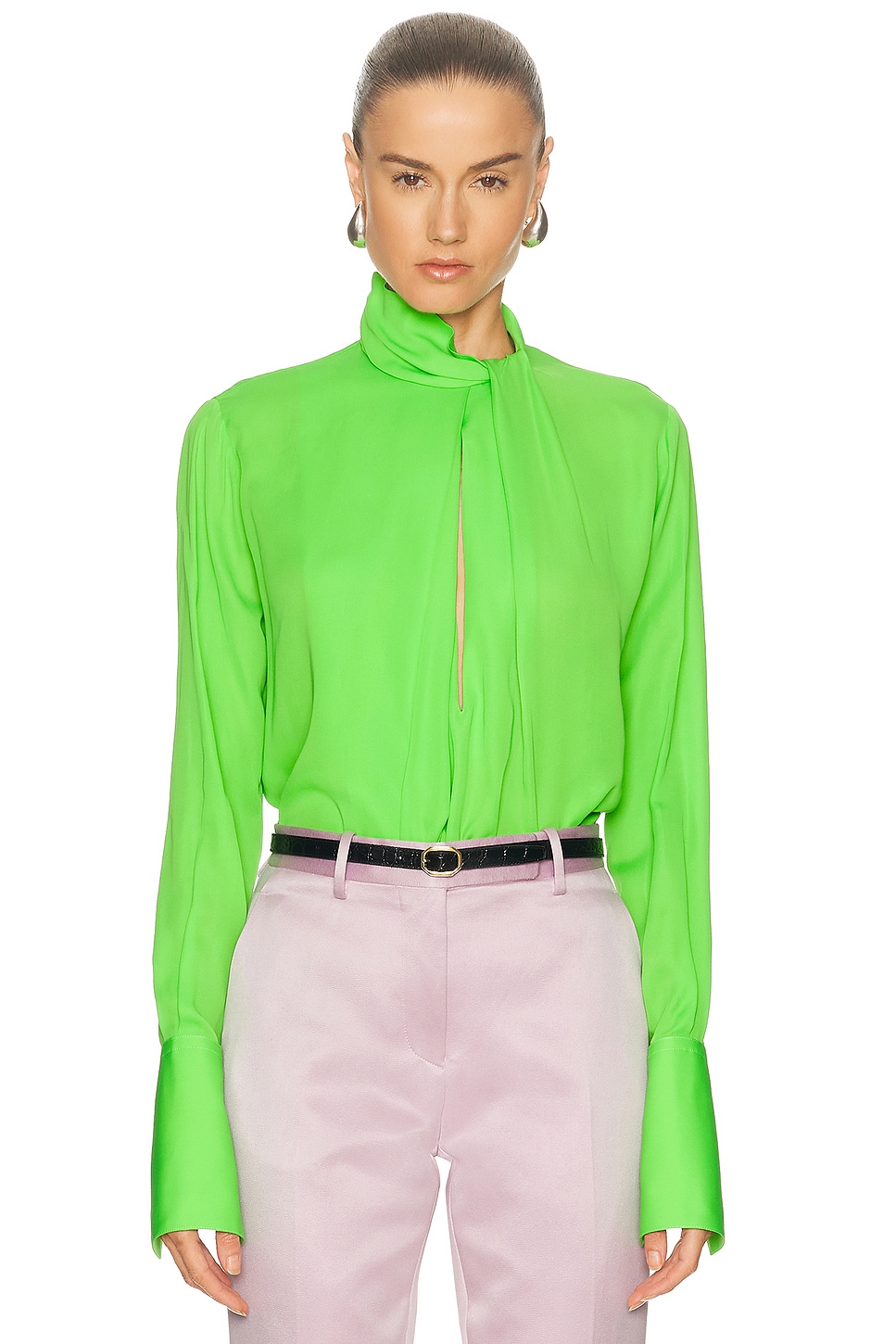 TOM FORD Silk Georgette Long Sleeve Blouse in Green Flash - Green. 38 also