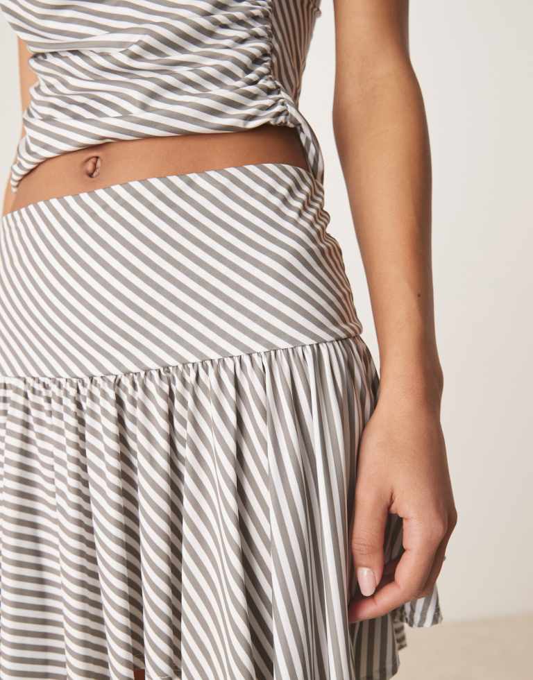 ASOS DESIGN Womens co-ord stripe hanky hem skirt in grey - Large
