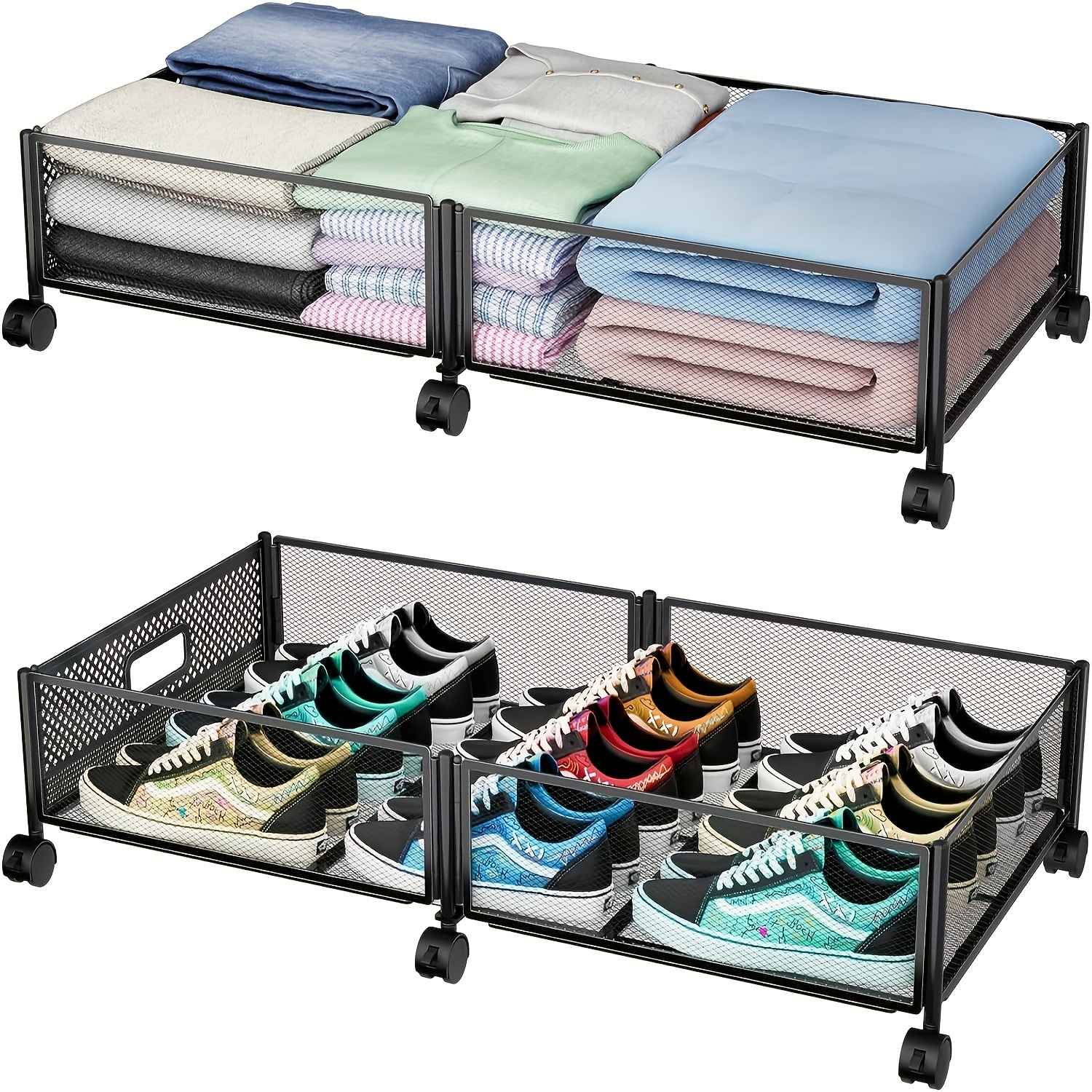 TEMU 1/2pack Under Bed Storage, Under Bed Storage Containers With Wheels And Handles For Shoes, Clothes, Books, Blankets For , Under-bed Storage