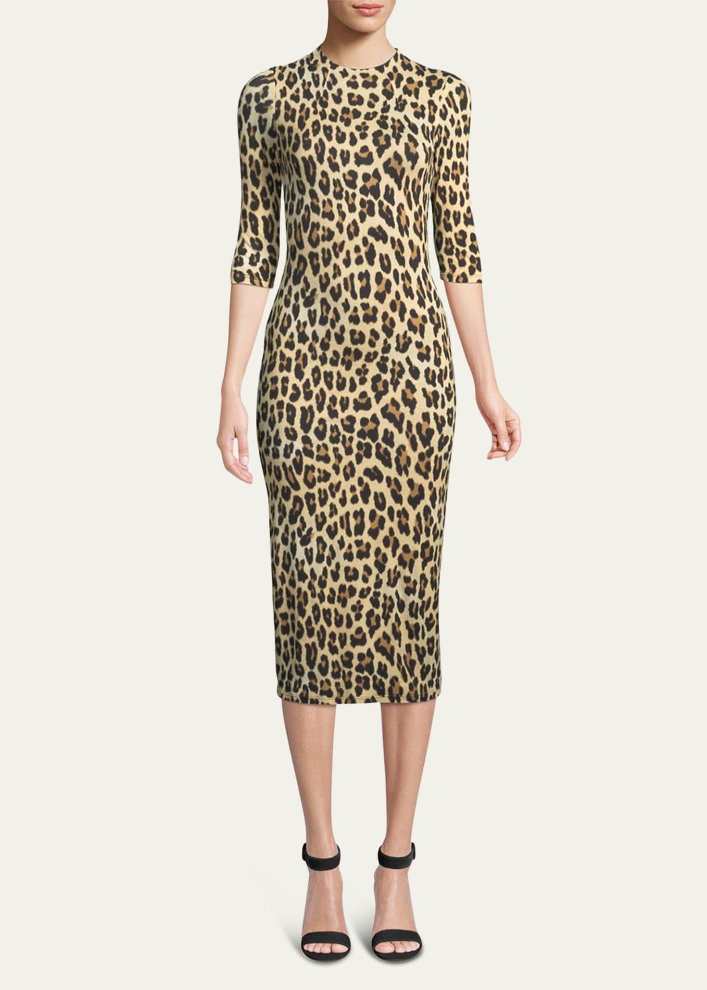 Delora Fitted Leopard Mock-Neck Dress