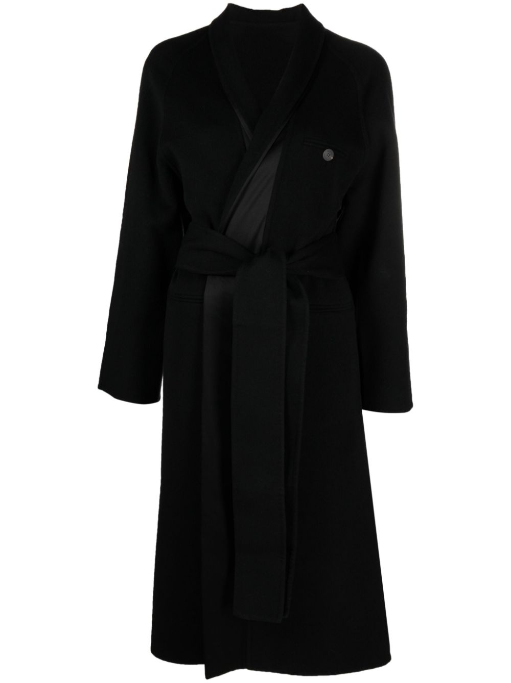 Double-breasted wool robe coat - Black