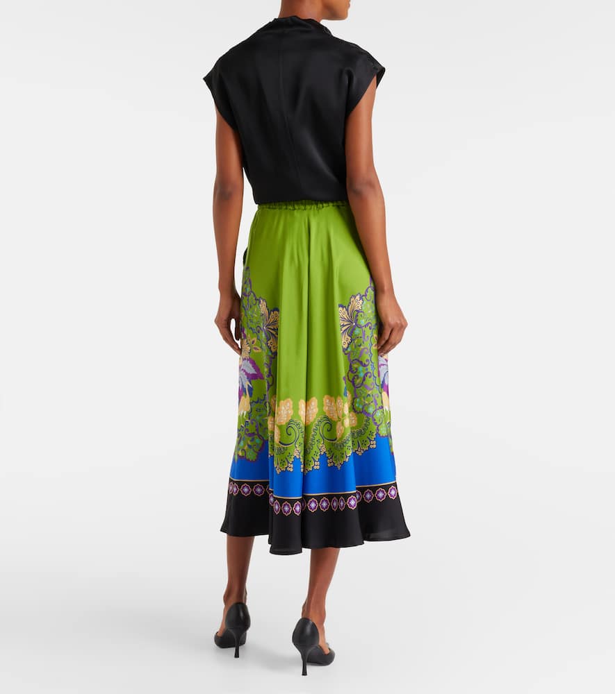 Printed silk midi skirt
