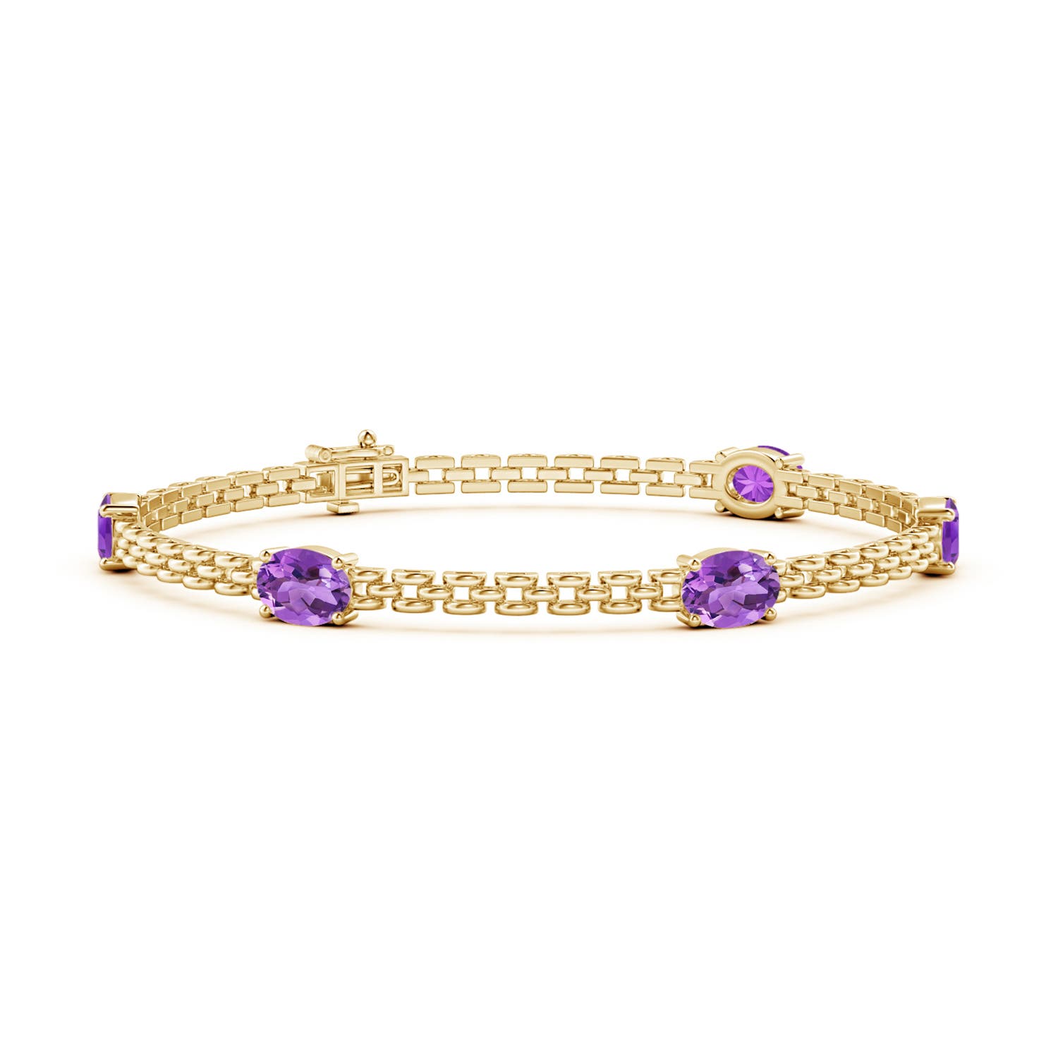 Angara 3.5 Carats Five Stone Oval Amethyst Station Link Bracelet in 14K Yellow Gold