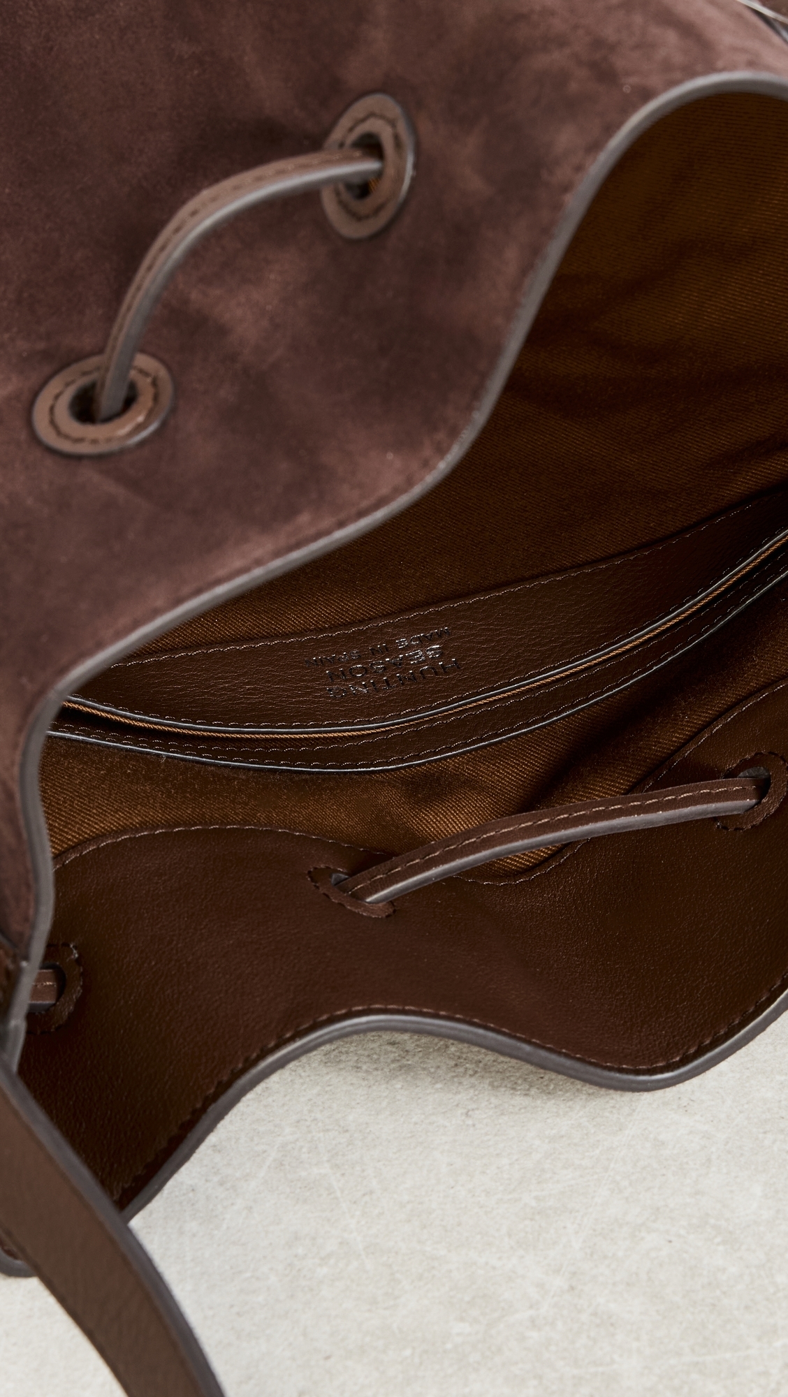 Extra Large Drawstring Bucket Bag In Suede Dark Brown One Size
