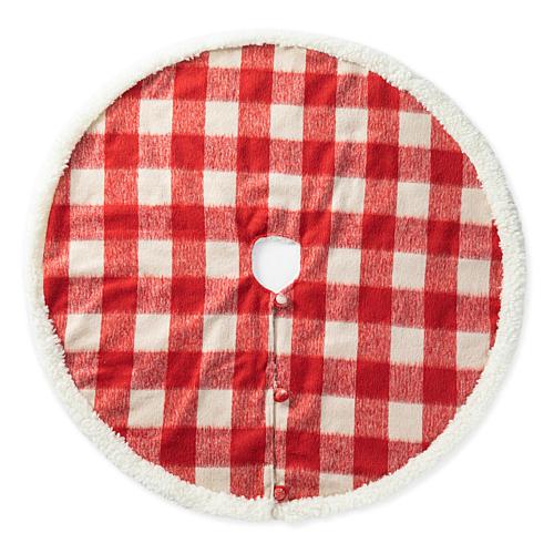 "48"" D Red/White Plaid Reversible Sherpa/Flannel Christmas Tree Skirt"