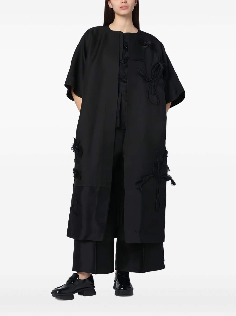 Floral-appliqué coat - Black