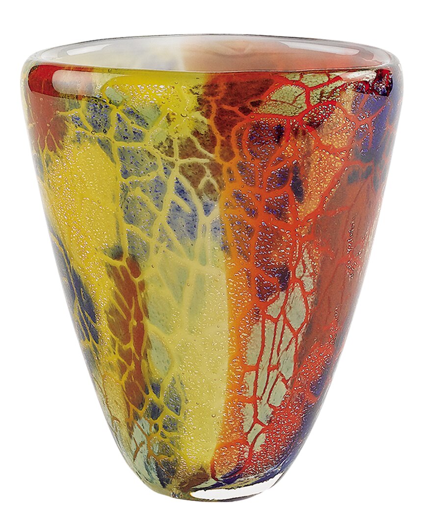 Firestorm Murano Style Art Glass 8In Oval Vase
