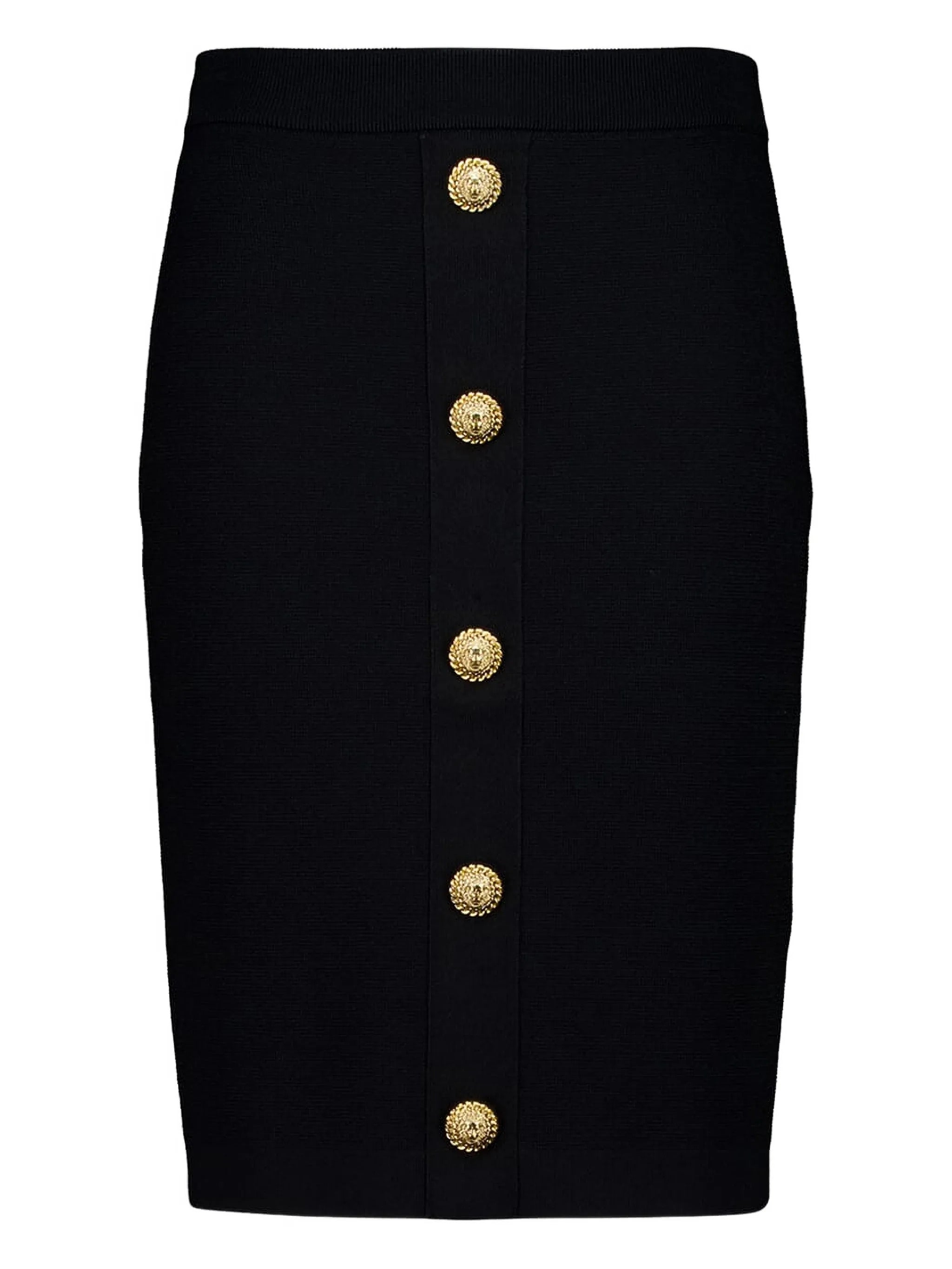 -Style Mini Skirt with 5 Coin-Style Golden Buttons and Double Zip Back