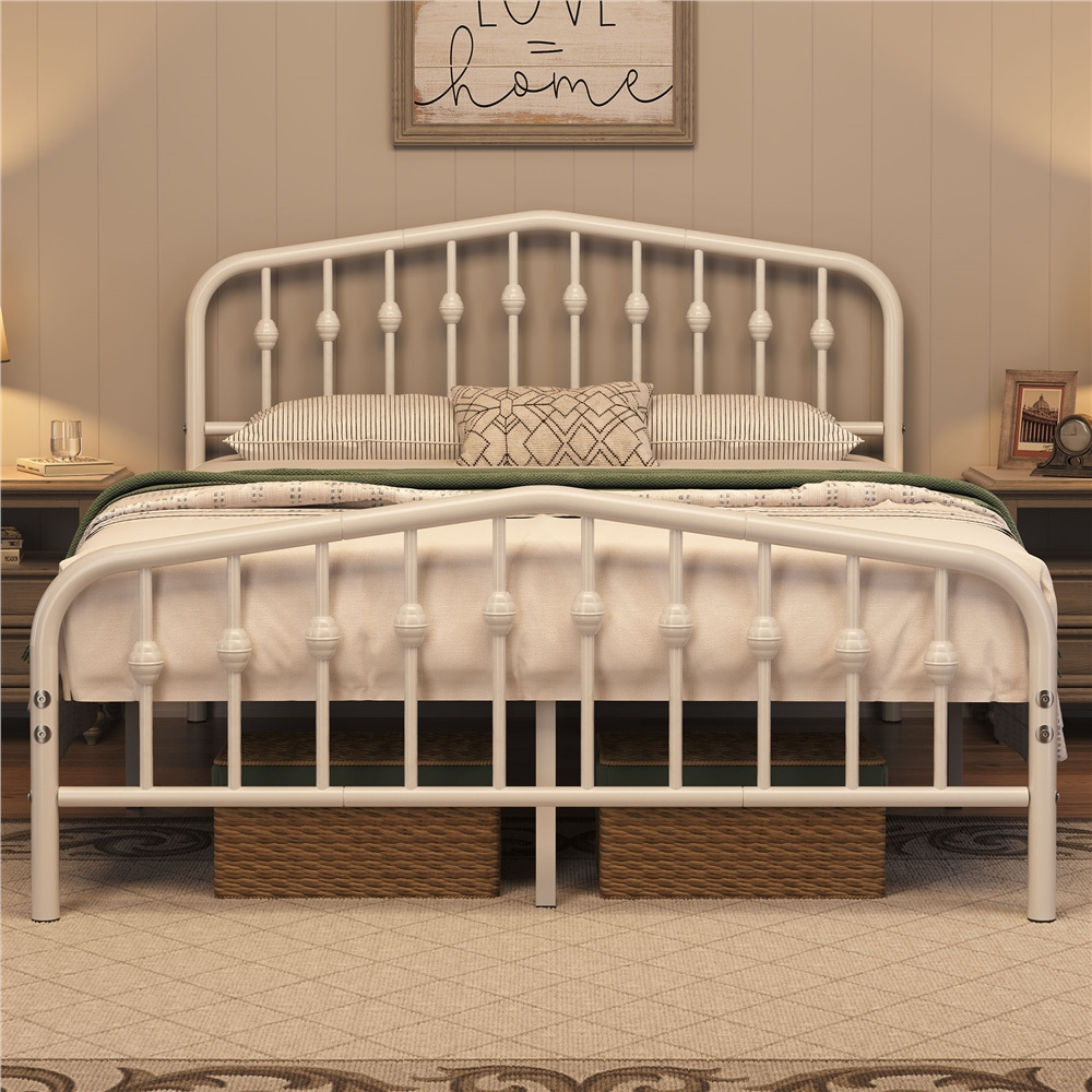 TEMU Costoffs Modern Metal Bed Frame With Arched Headboard And Footboard, Underbed Storage Space,heavy Duty Slat Support, Spring Needed, White