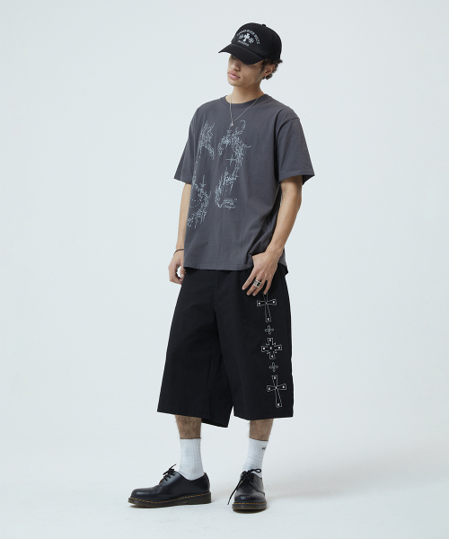 CROSS STUD TWILL SHORTS BLACK