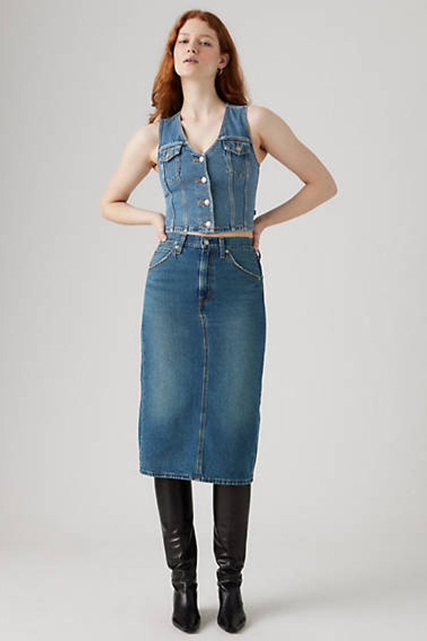 High Rise Back Slit Skirt