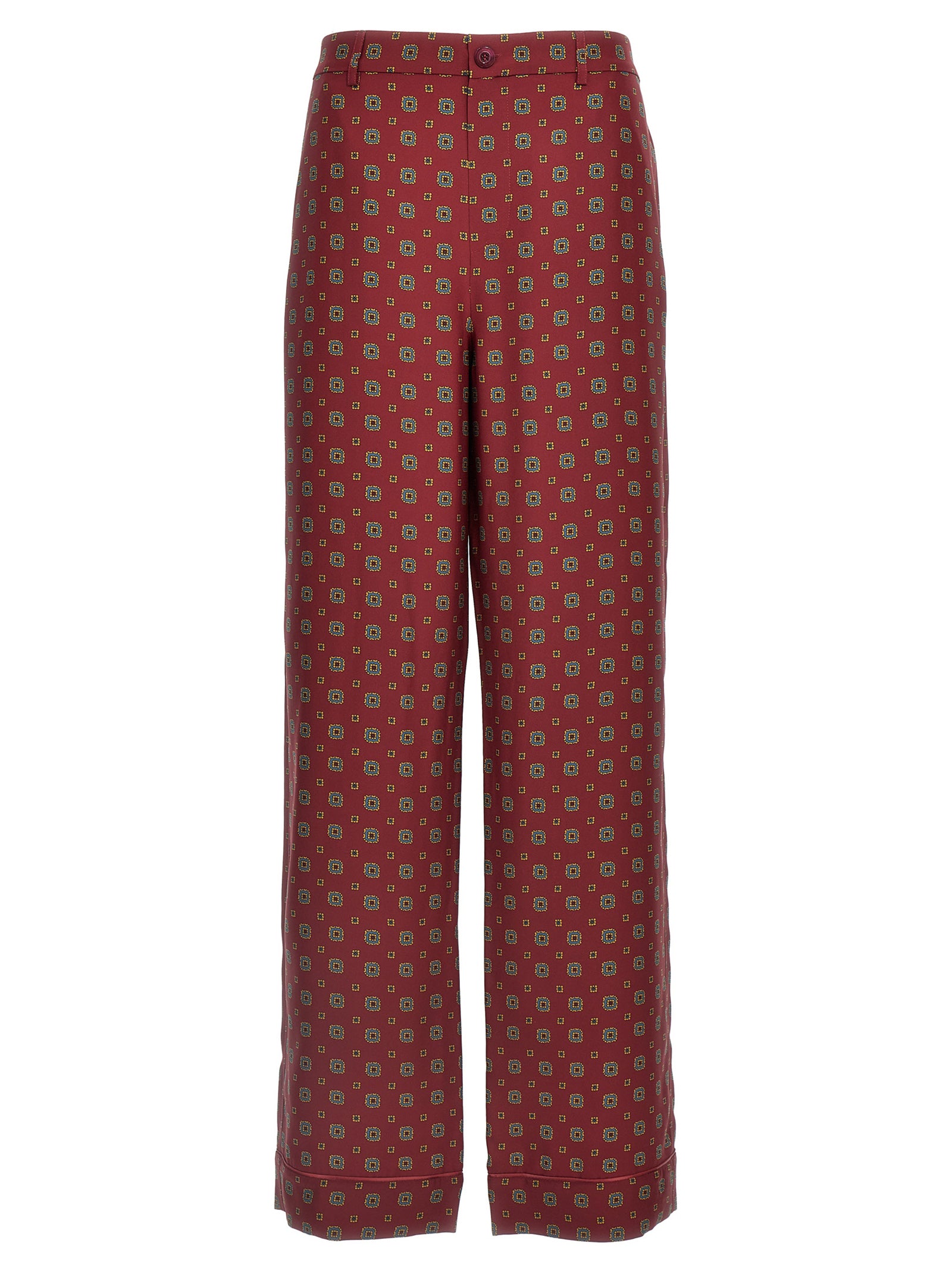 Geometric Silk Jacquard Trousers — Bordeaux