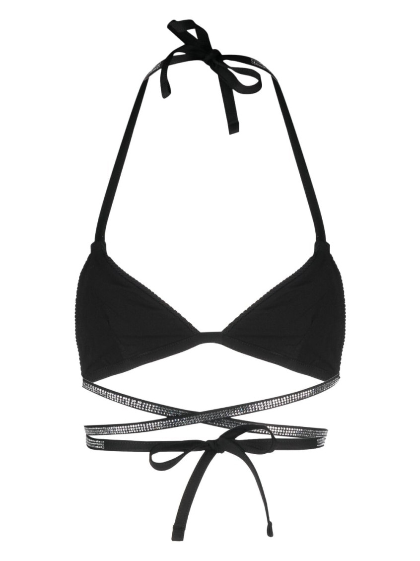 Rhinestone-embellished bikini top - Black