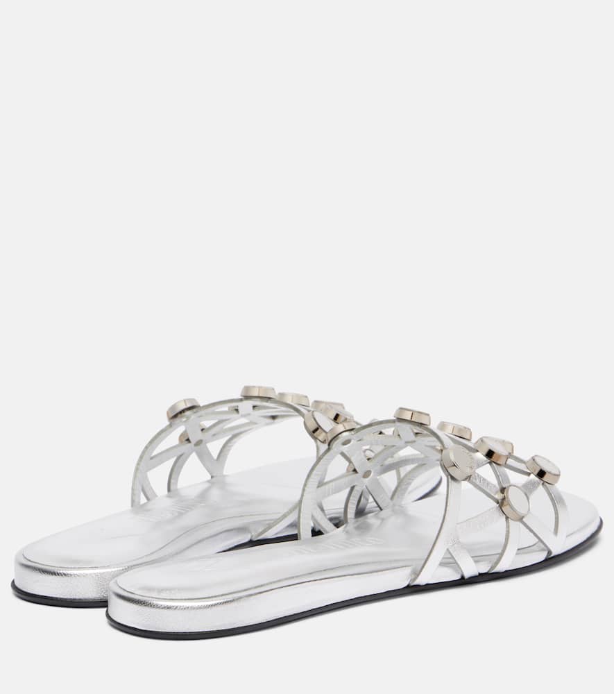 Grid embellished leather flat sandals