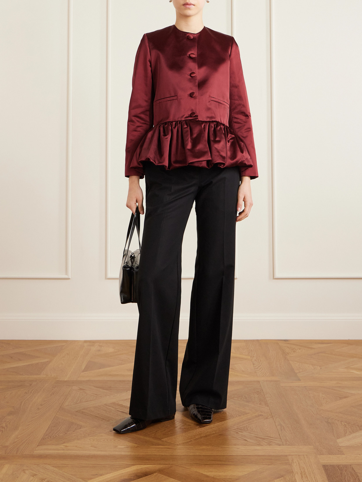 Cotton-blend Duchesse-satin Peplum Blazer - Burgundy