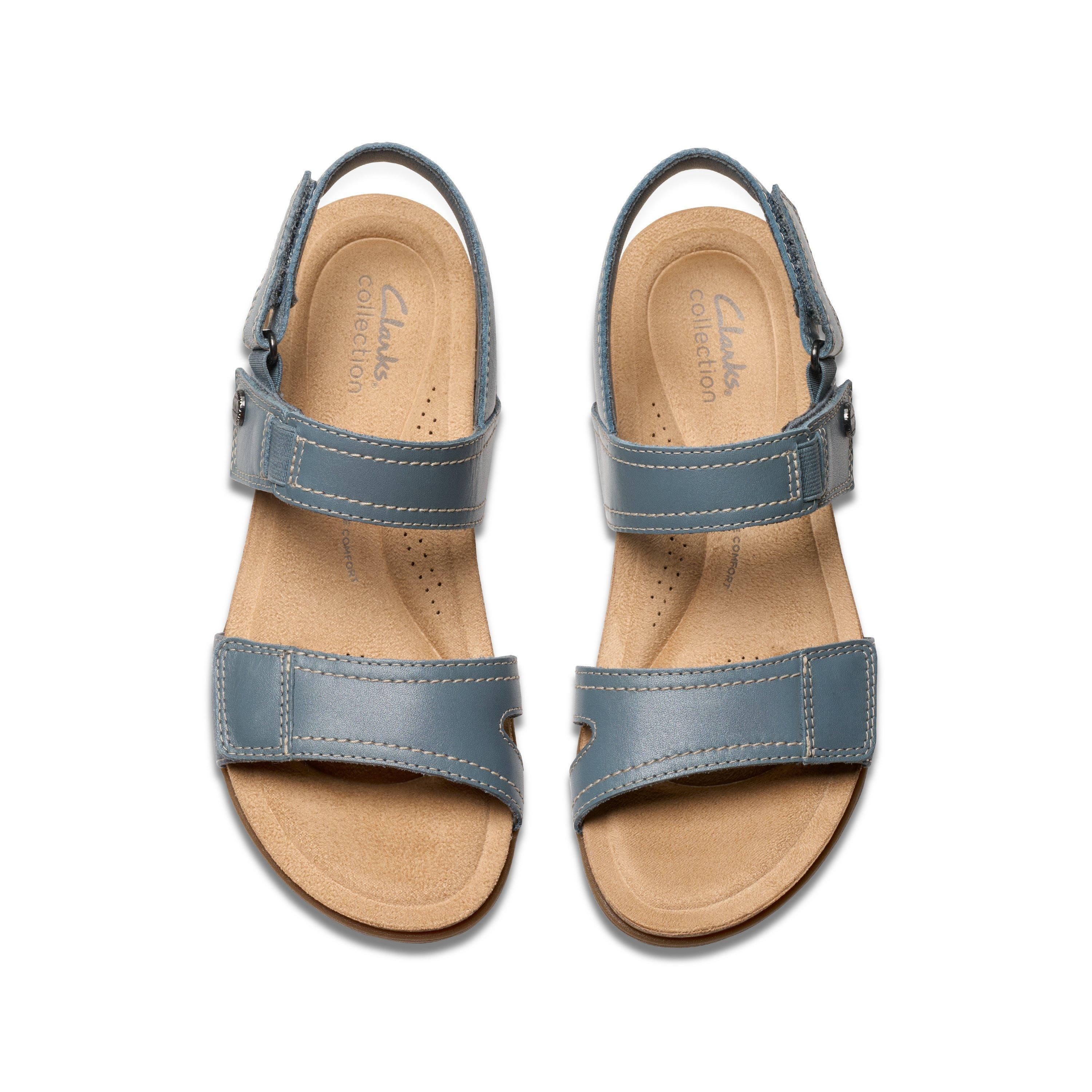Clarks April Clover Blue Grey Combination Flat Sanda