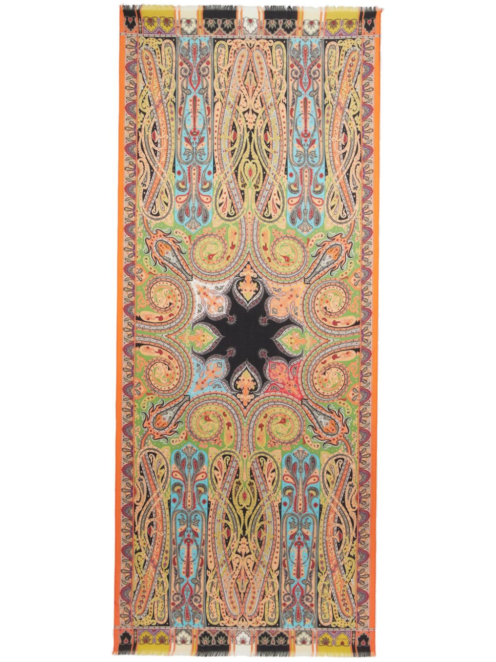 Paisley-print frayed-edge cashmere-blend scarf - Blue