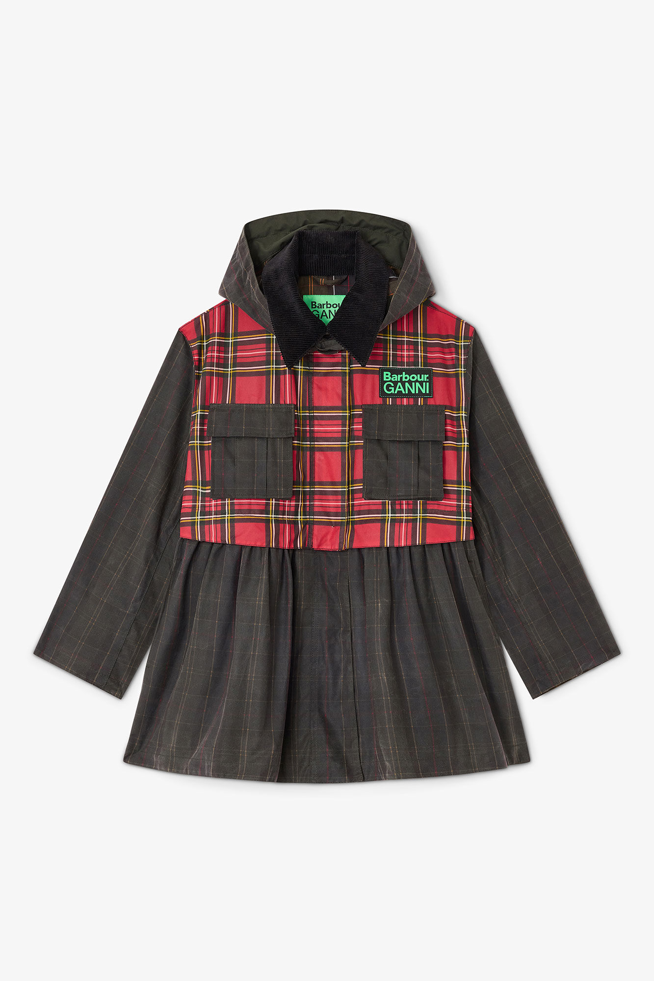 Green x Barbour Peplum Wax Jacket in Tartan
