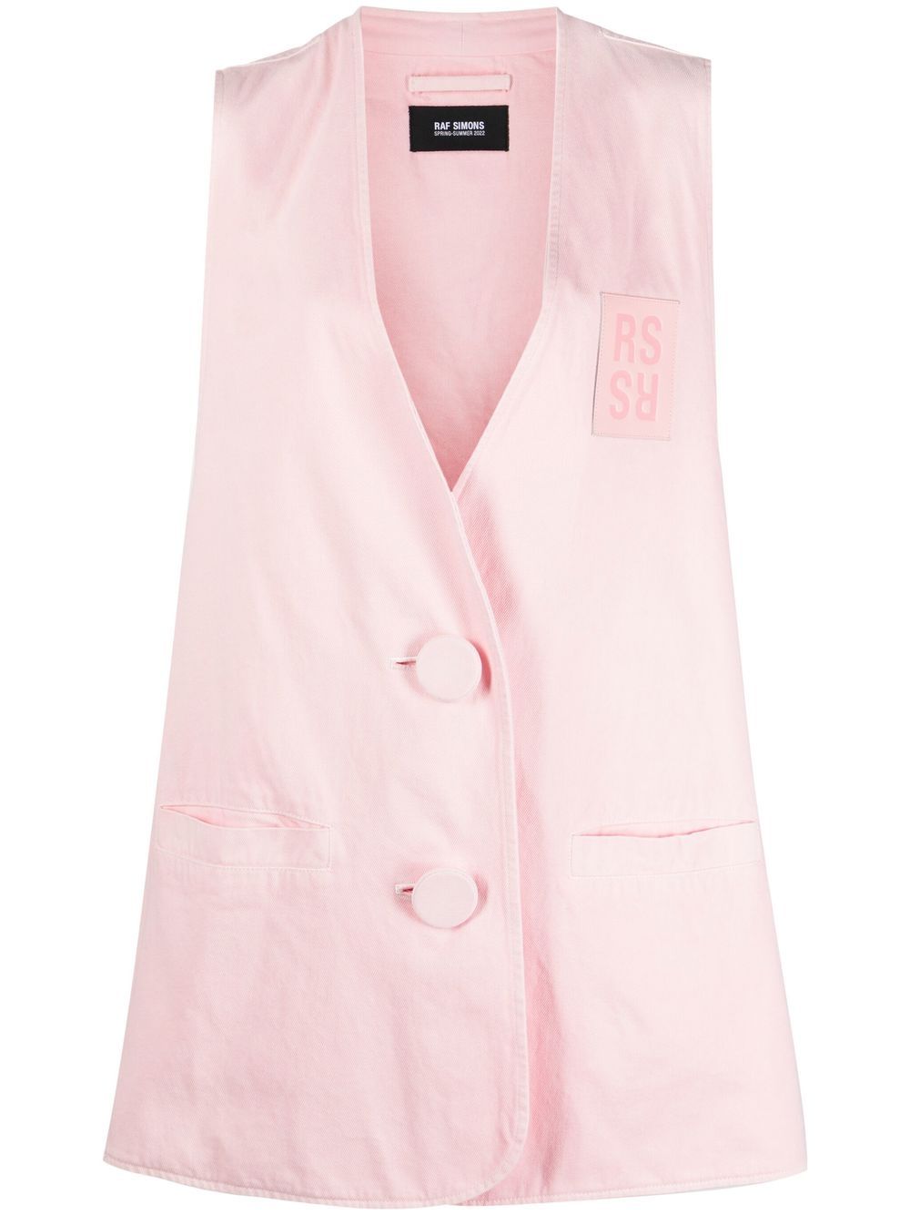 Denim oversized logo patch gilet - Pink