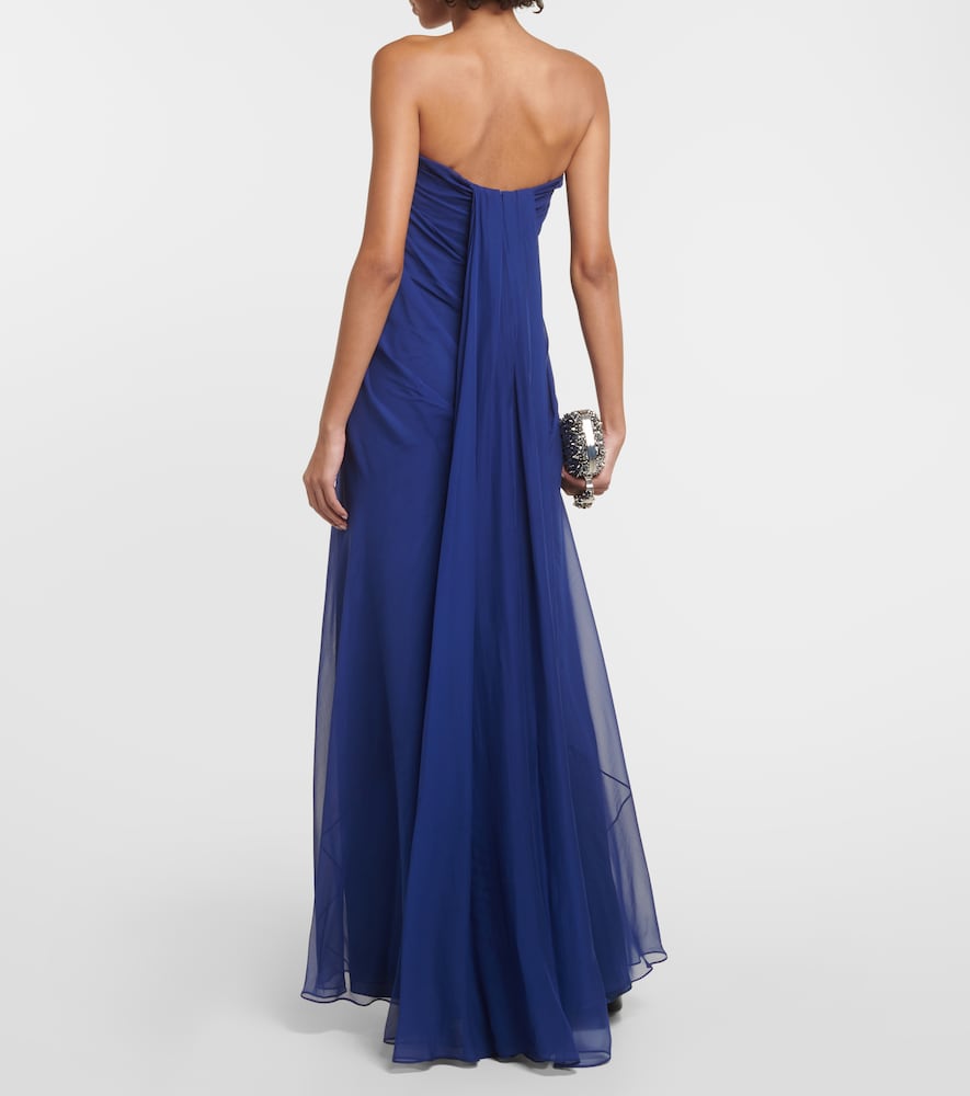 Strapless draped silk chiffon gown