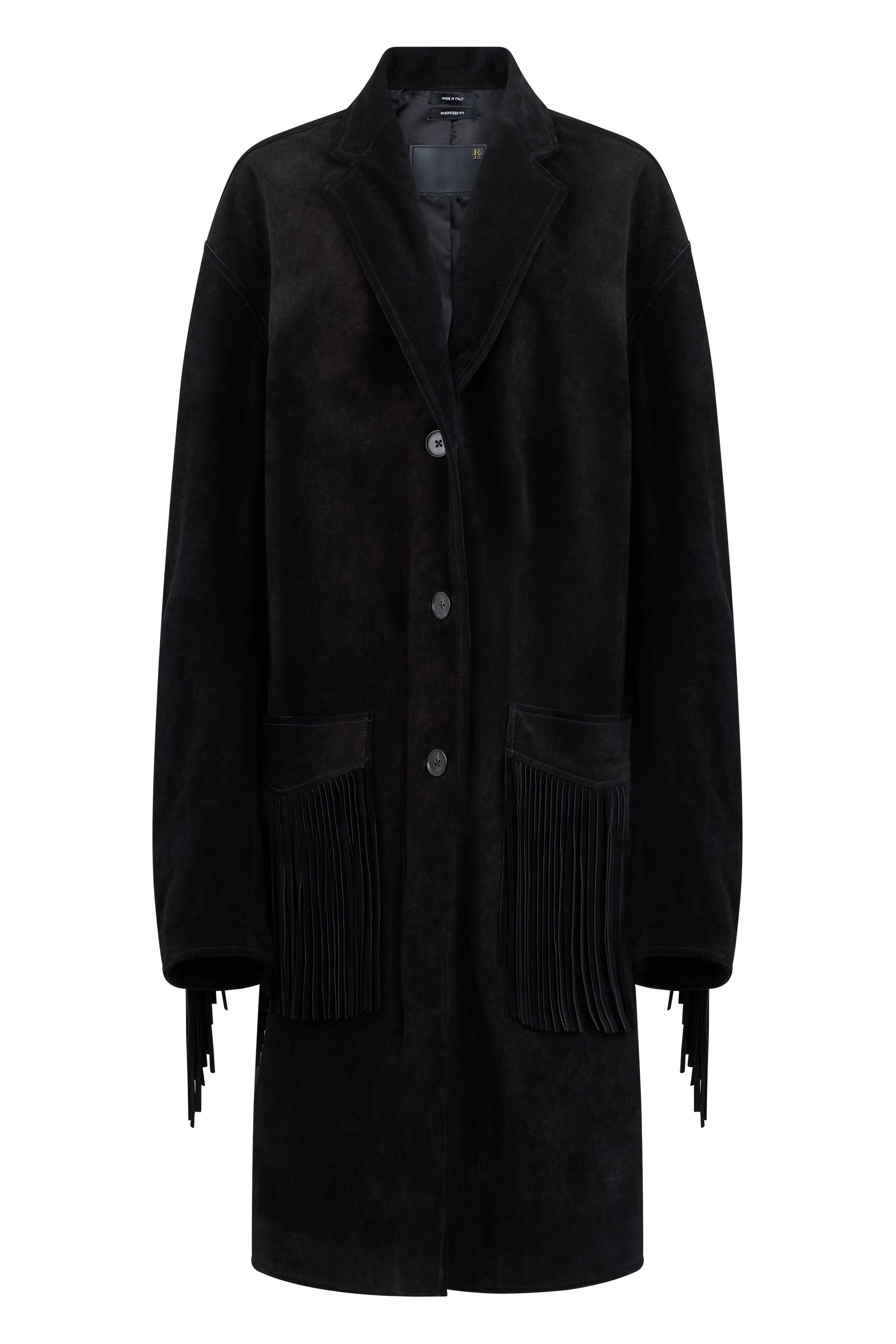 Single-Breasted Suede Jacket with Fringe Detail
