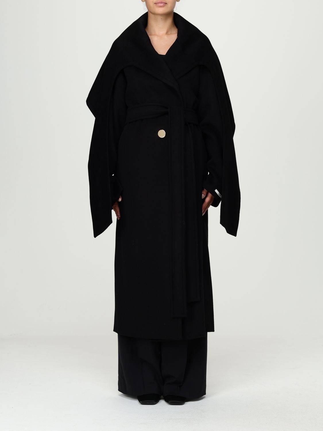 Shawl-collar belted coat - Black