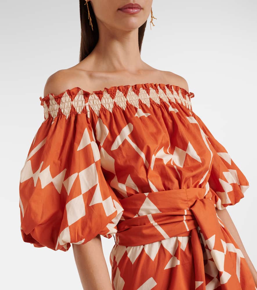 Printed cotton poplin midi dress