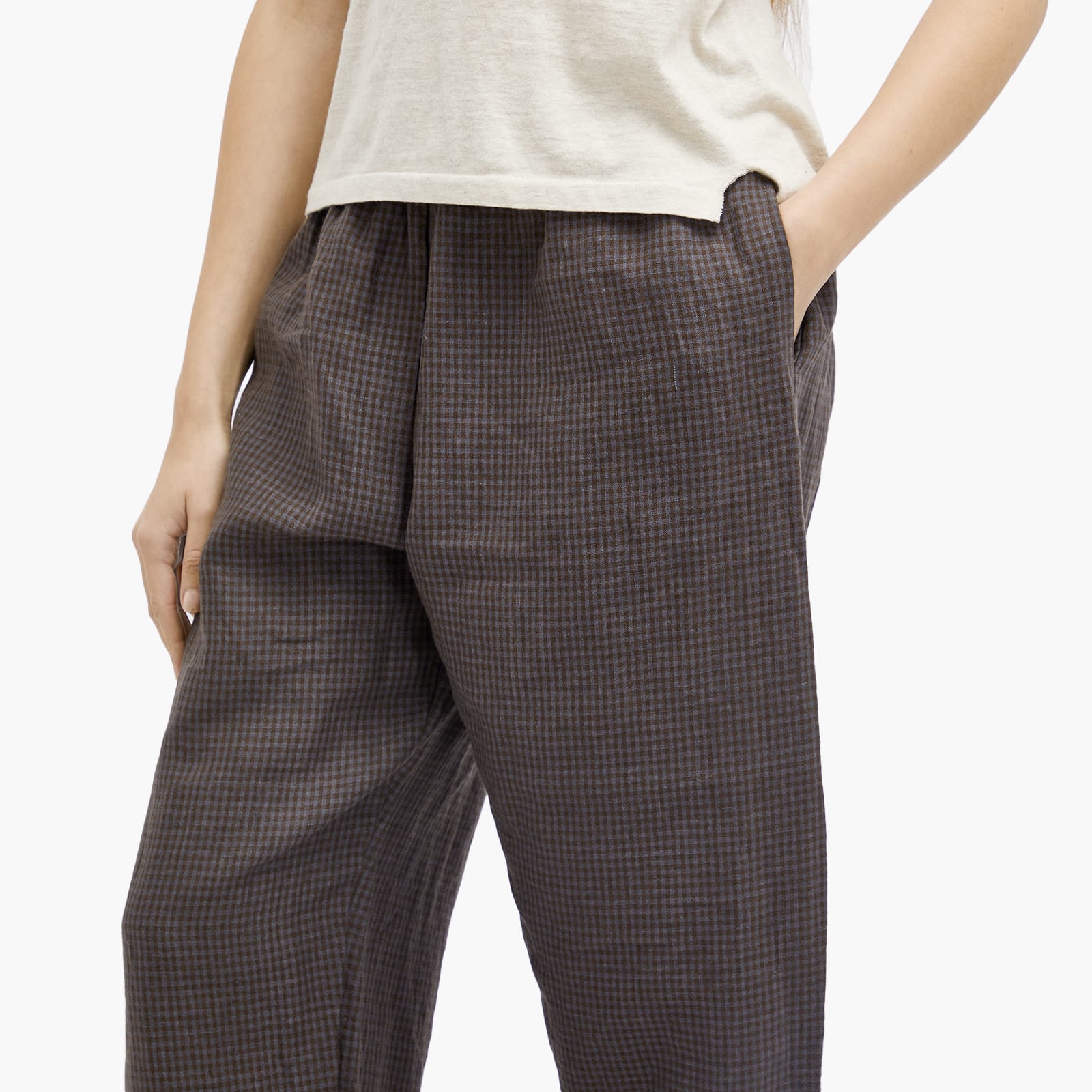 Women's Linen Ease Trouser in Slate Check