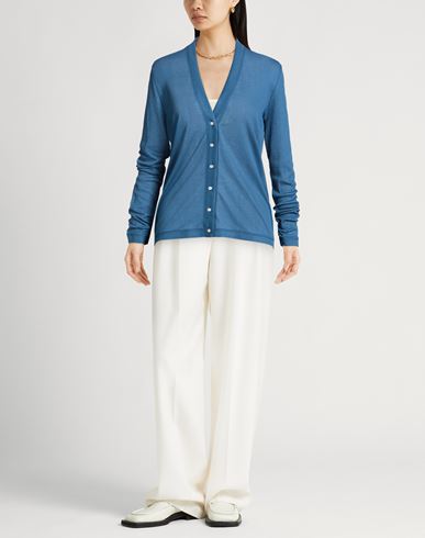 Woman Cardigan Slate blue Size M Cotton, Silk