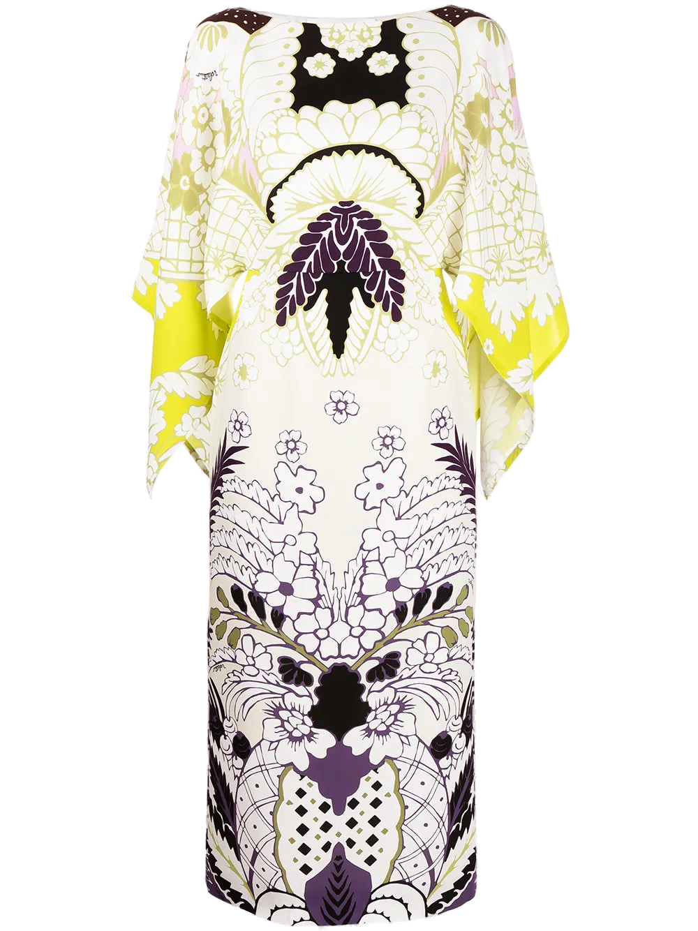 Tropical Word Arazzo Print Silk Kaftan — White