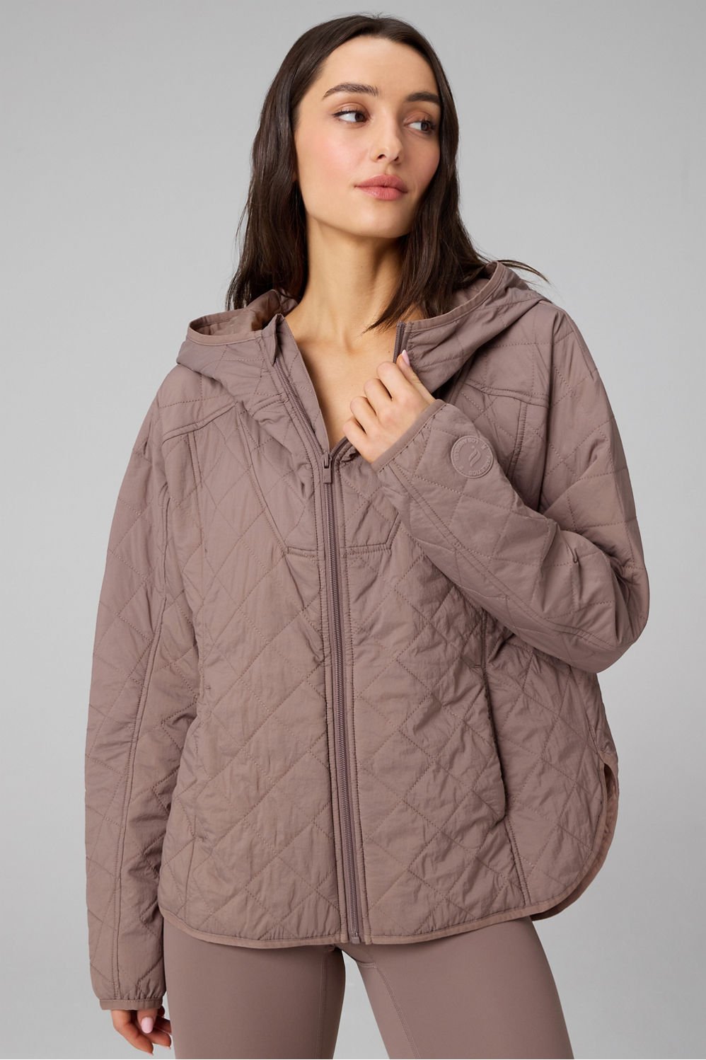 Fabletics Women's Daydreamer+ Hooded Quilted Jacket Brown