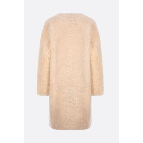 Single-breasted shearling coat - Neutrals