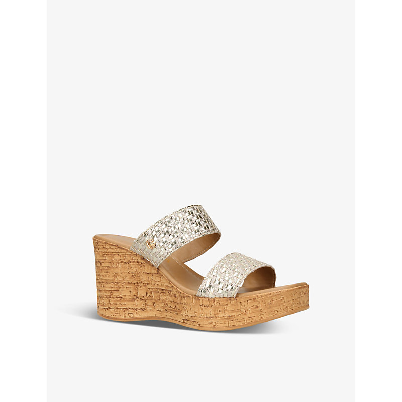 Womens Gold Ivy Metallic-strap Faux-leather Wedge Sandals