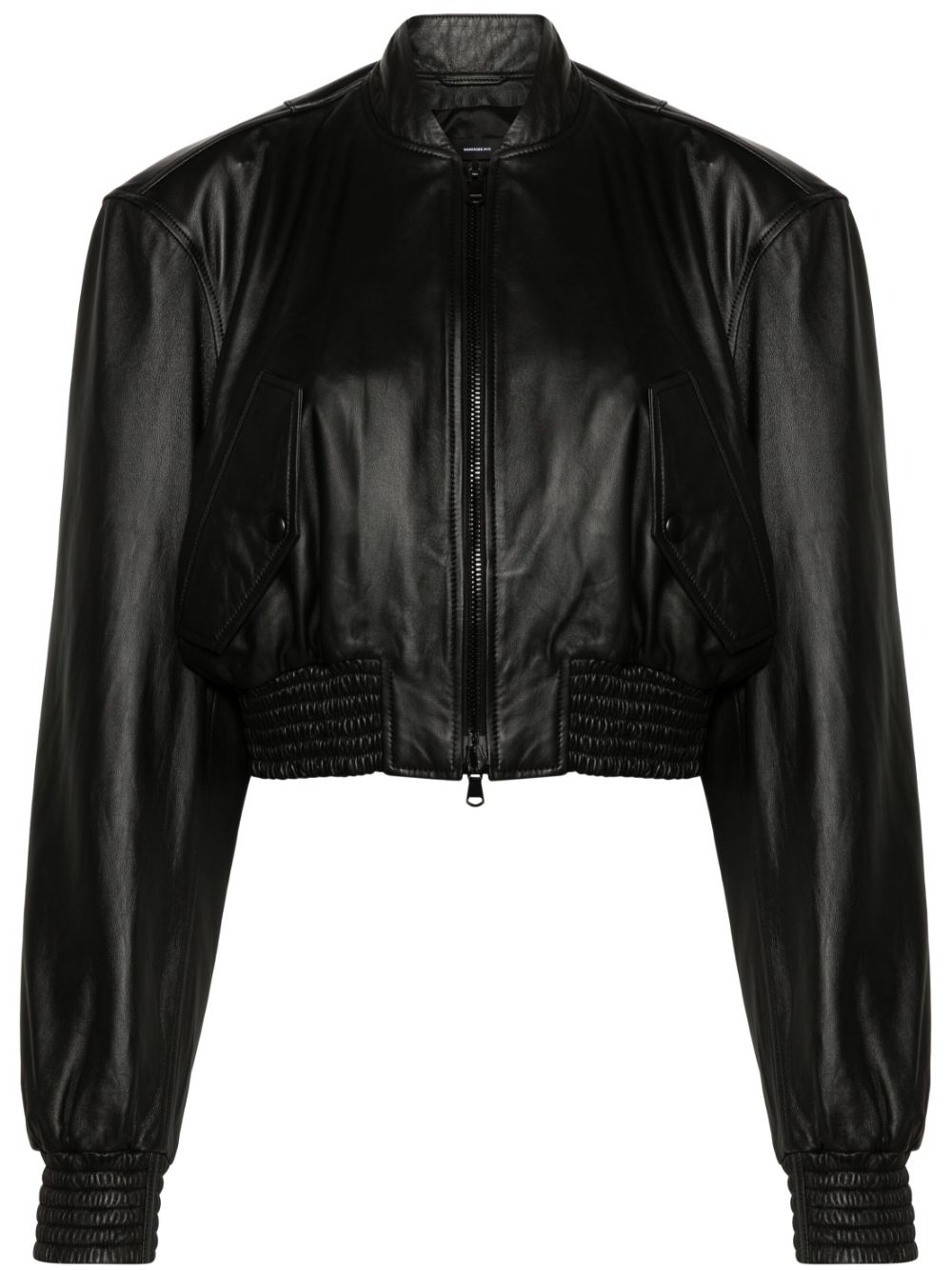 Cropped leather bomber jacket - Black