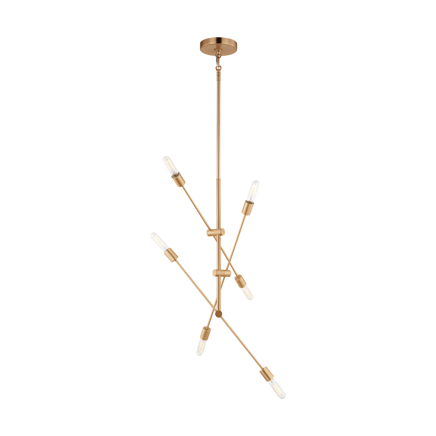 Satin Brass Six Light Chandelier from the Axis Collection