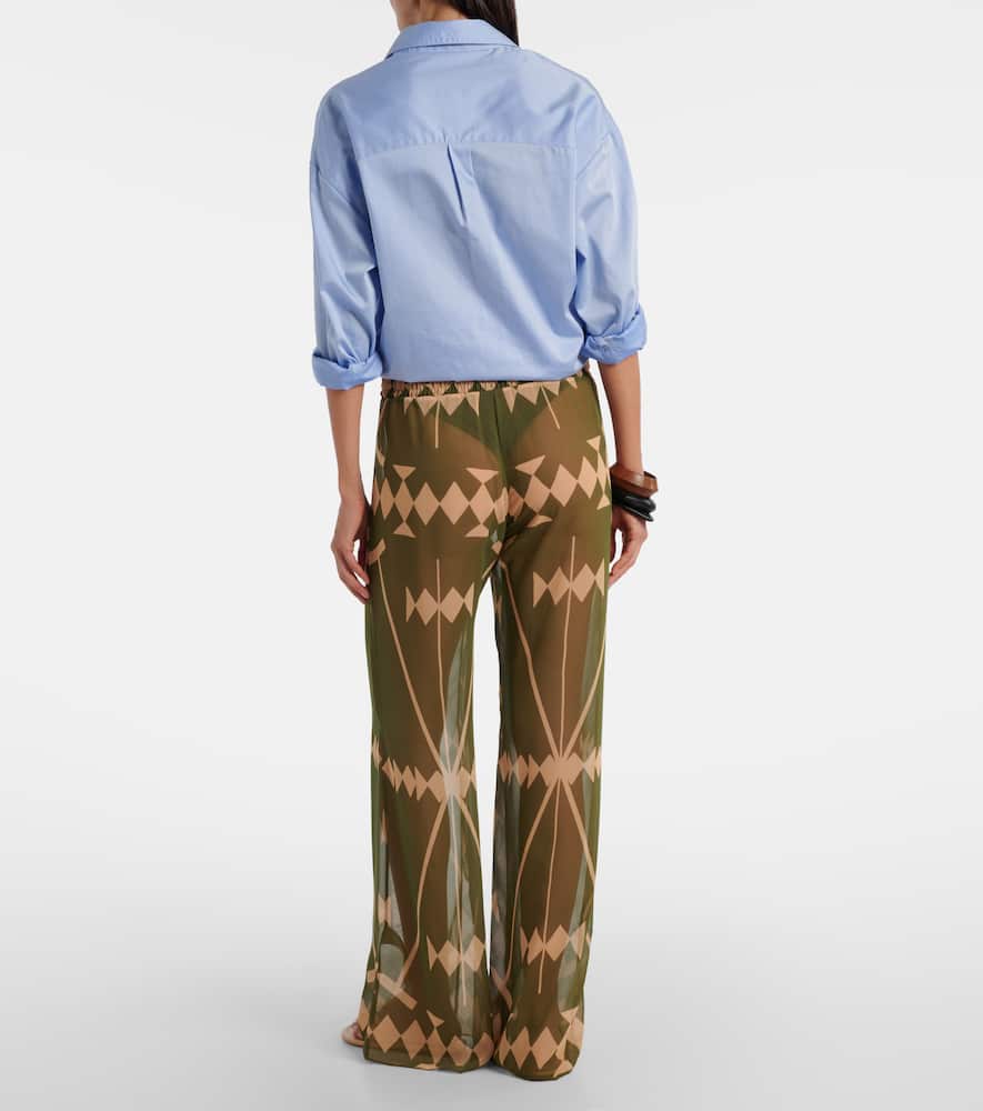 Printed sheer chiffon palazzo pants
