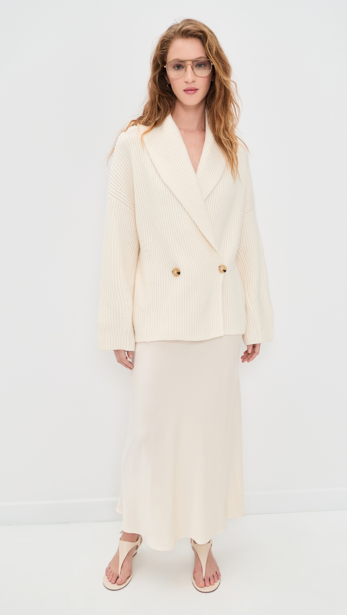 Draped Sweater Coat Off White