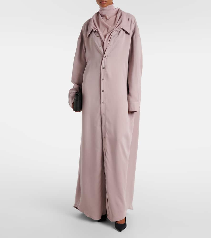 Turtleneck mesh-trimmed shirt dress