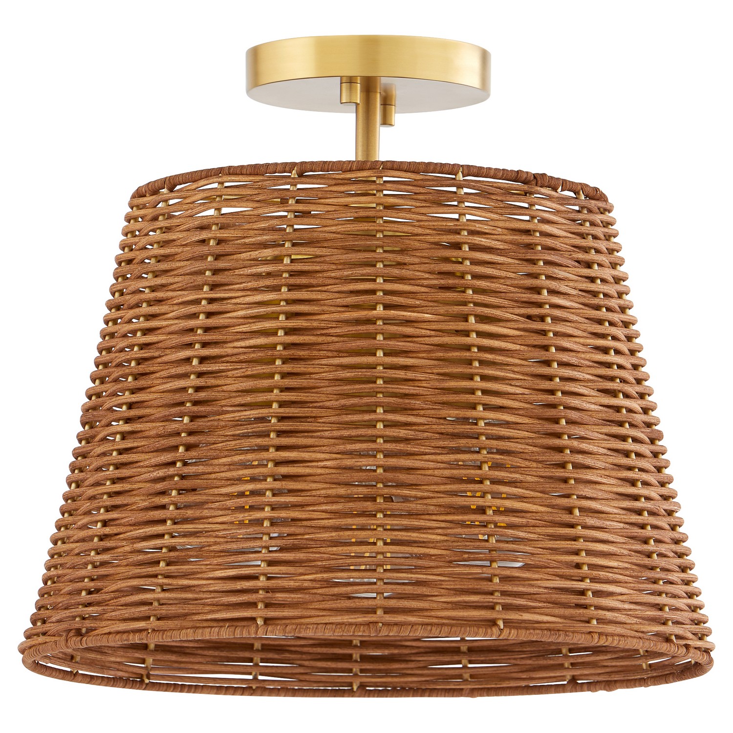 Aged Brass Three Light Semi Flush Mount from the Wicker Collection