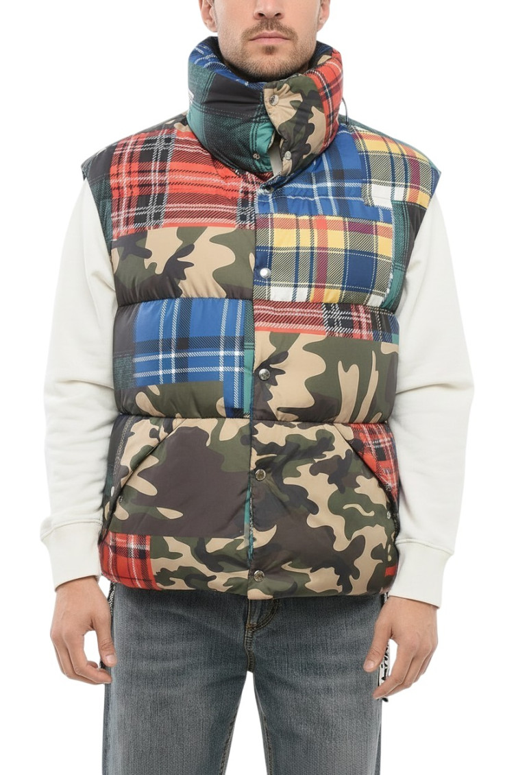 Patchwork-print padded gilet