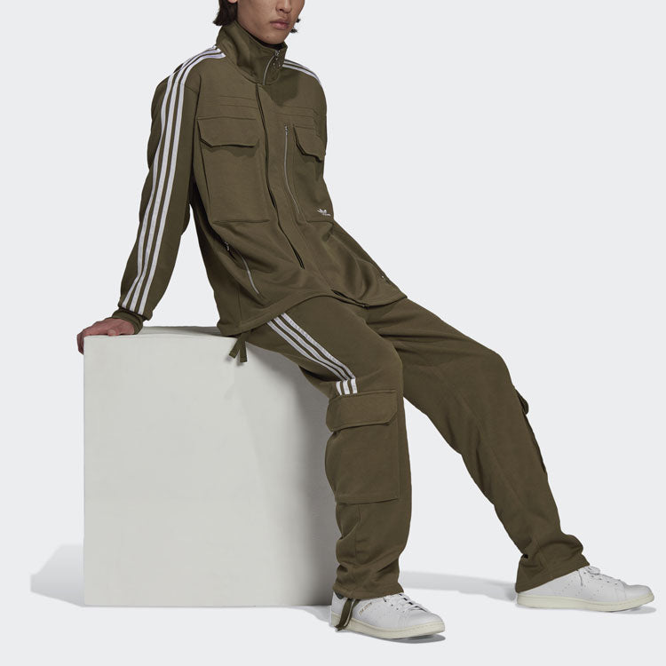 Men's originals x Work Parley Crossover Casual Breathable Stripe Long Sleeves Olive Shirt