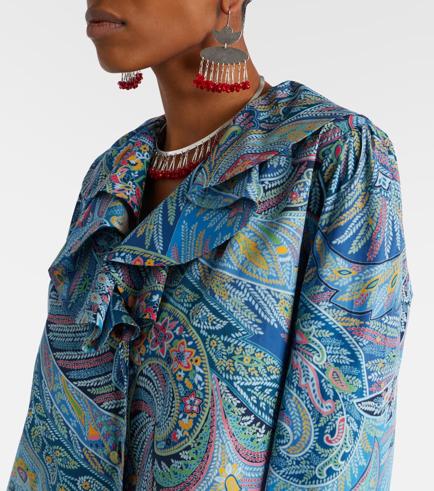 Printed ruffled cotton-blend shirt