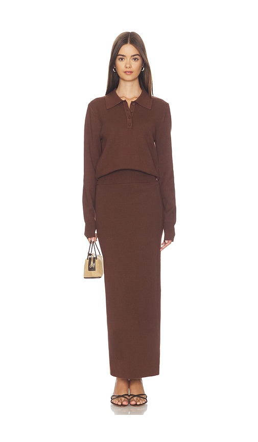ALL THE WAYS Emahlee Knit Maxi Skirt Set in Brown. L. Also in