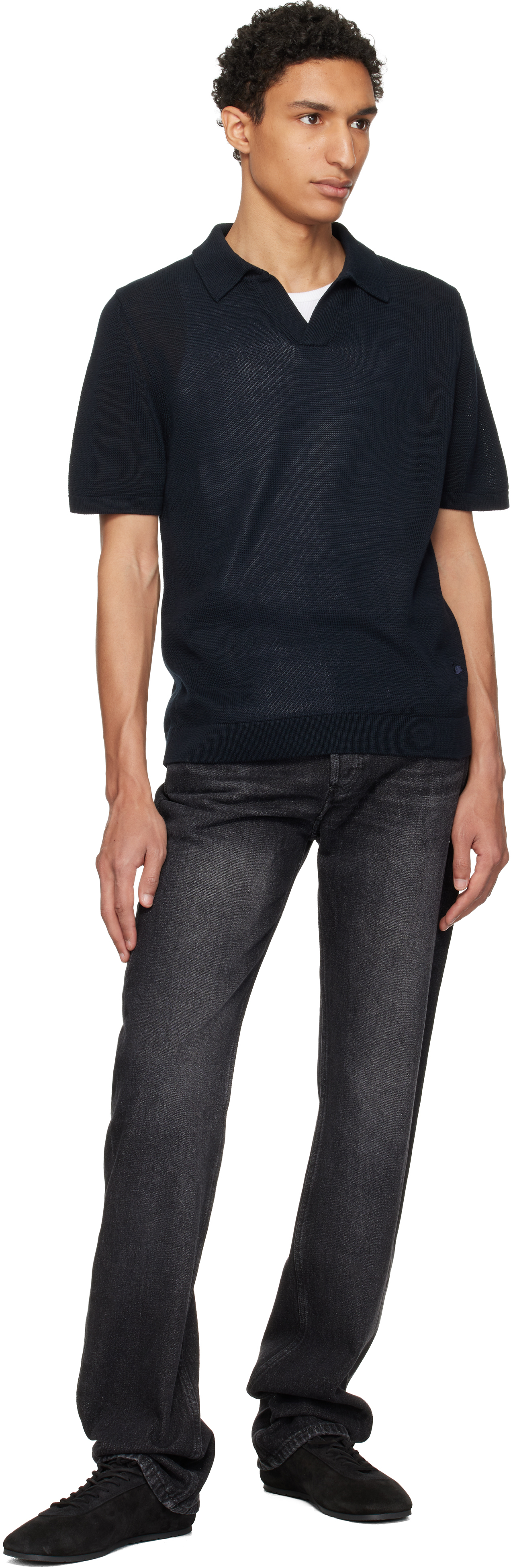Navy Cotton Short Sleeve Polo