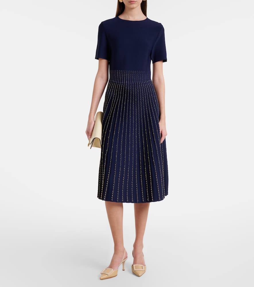 Beaded knitted pleated midi dress
